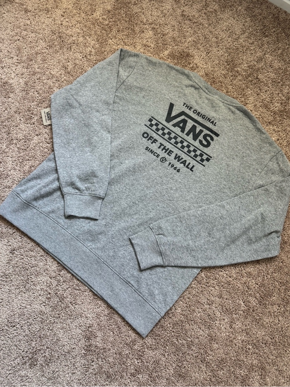 VANS Men’s M Gray Cotton Blend Fleece Crewneck Pullover Sweatshirt Logo Graphic